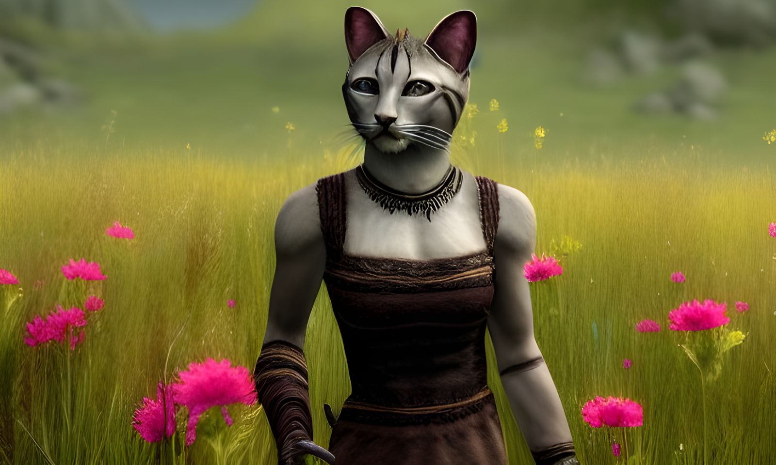 Khajiit Strolls Through Floral Meadow: Matte Painting