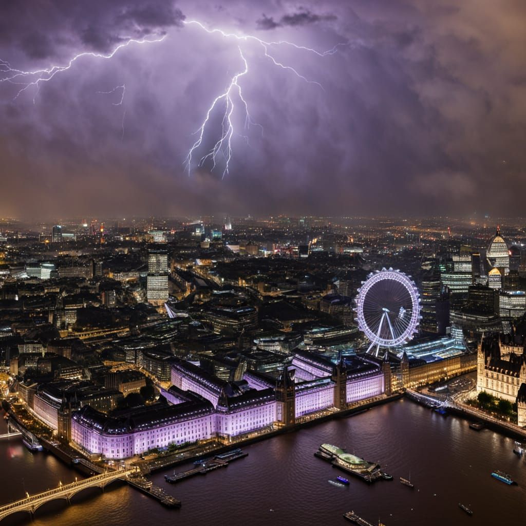 London Eye View During Night Storm
