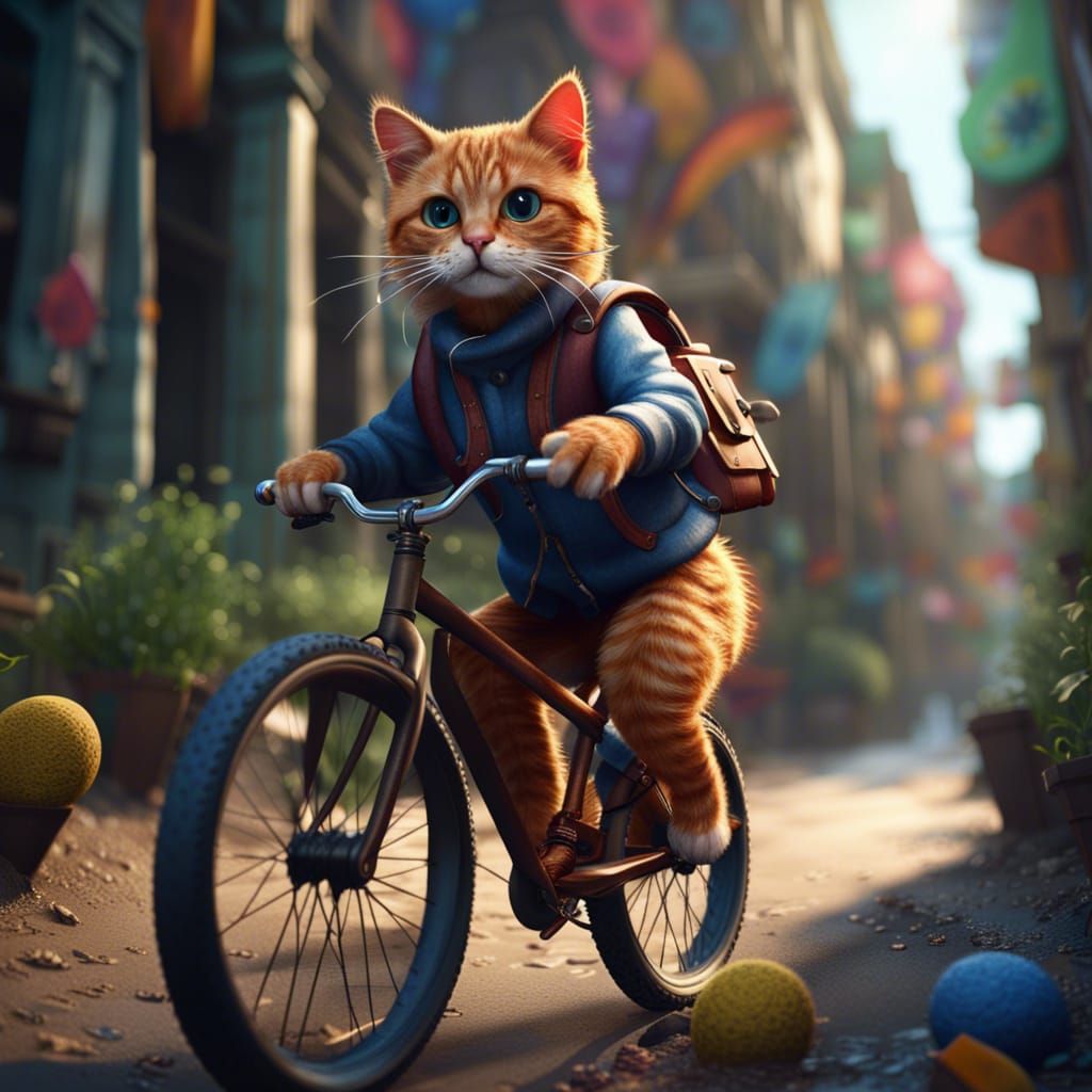 Cat Student Rides Bike: Fantasy Concept Art