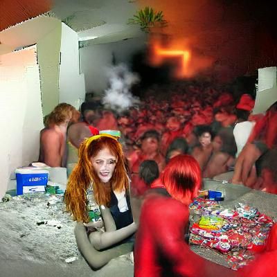Redhead at a Chaotic Party in Hell