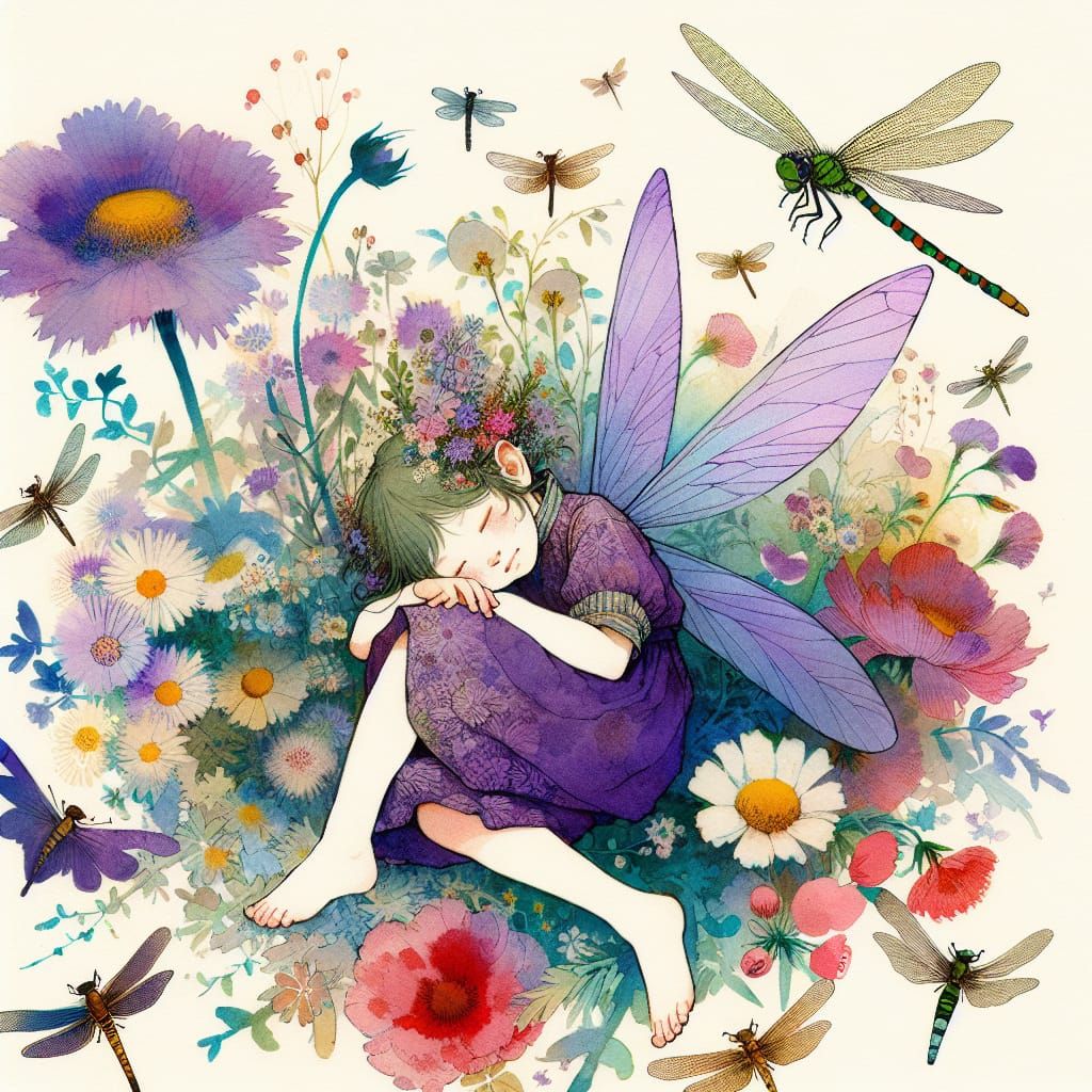 Dreamy Child Fairy in Whimsical Floral Scene