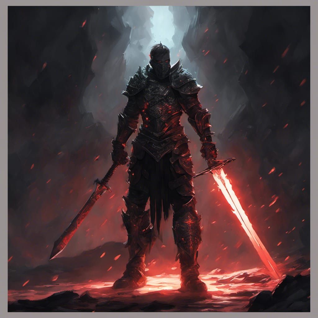 Dark Warrior Portrait with Glowing Sword