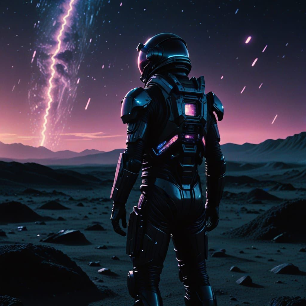 Astronaut Battles in a Glowing Crystal Landscape