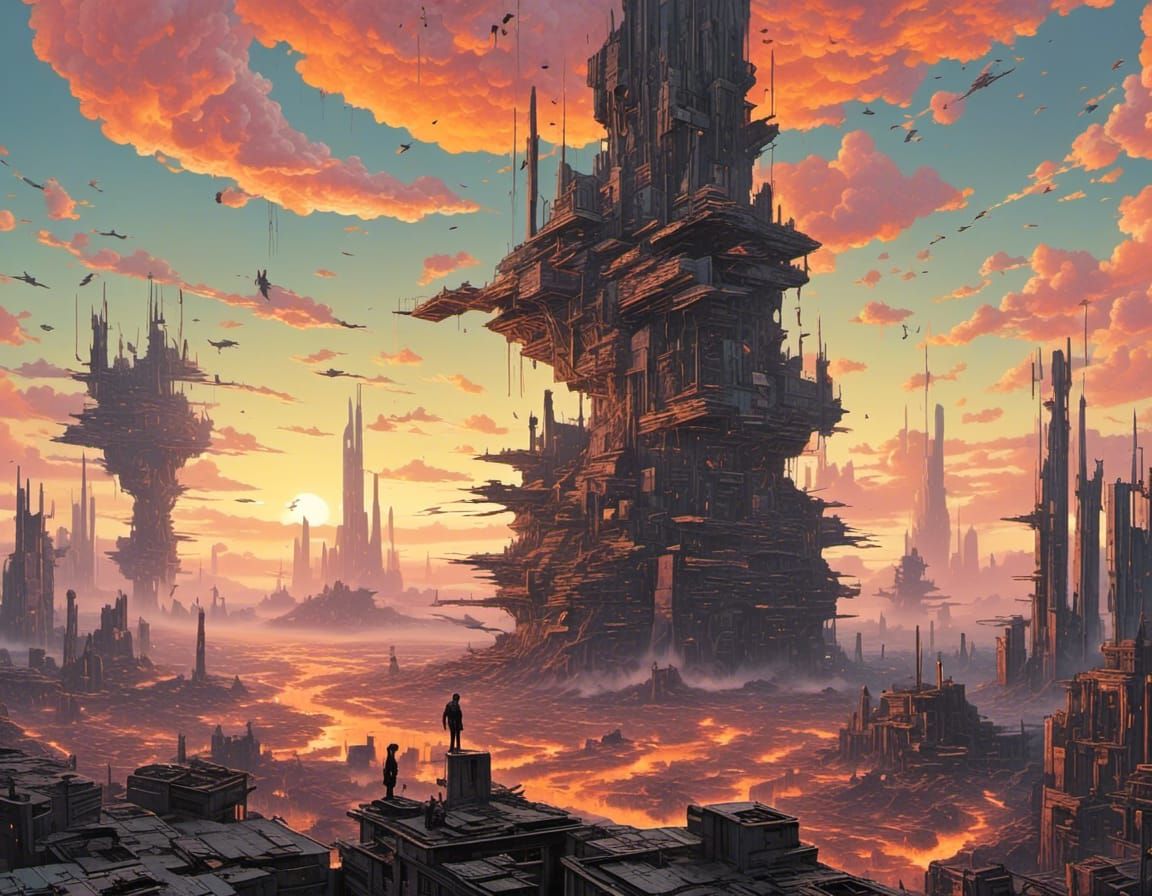 Dystopian Ashes: A Cyberpunk Vision of Loss