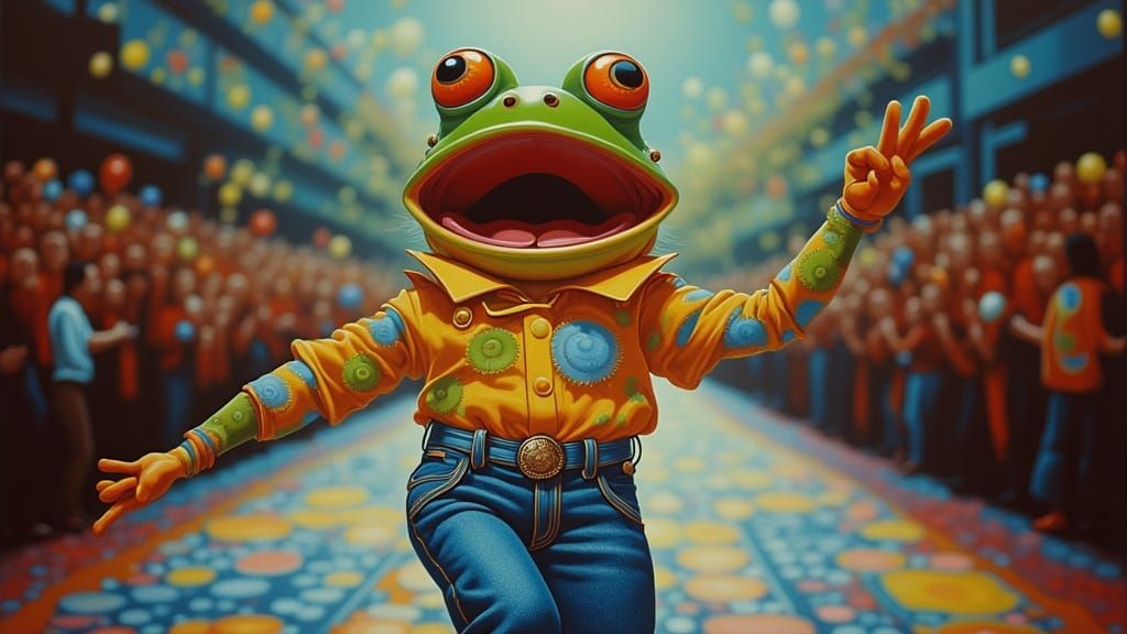 Shocked Frog Models Bell Bottoms on Runway