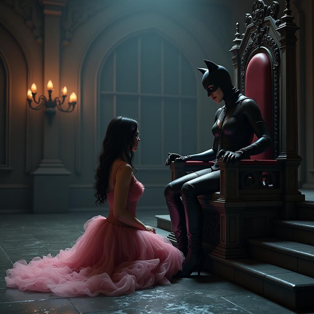 Catwoman on Throne with Kneeling Figure