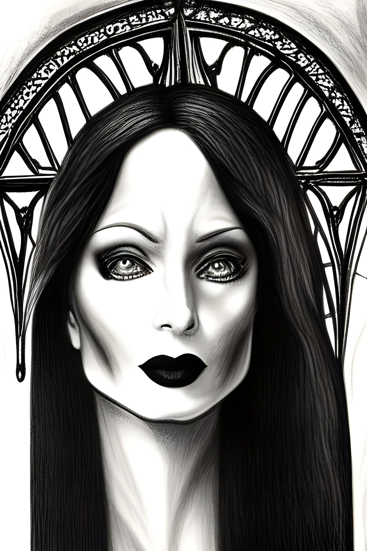 Morticia Addams in Gothic Charcoal Drawing