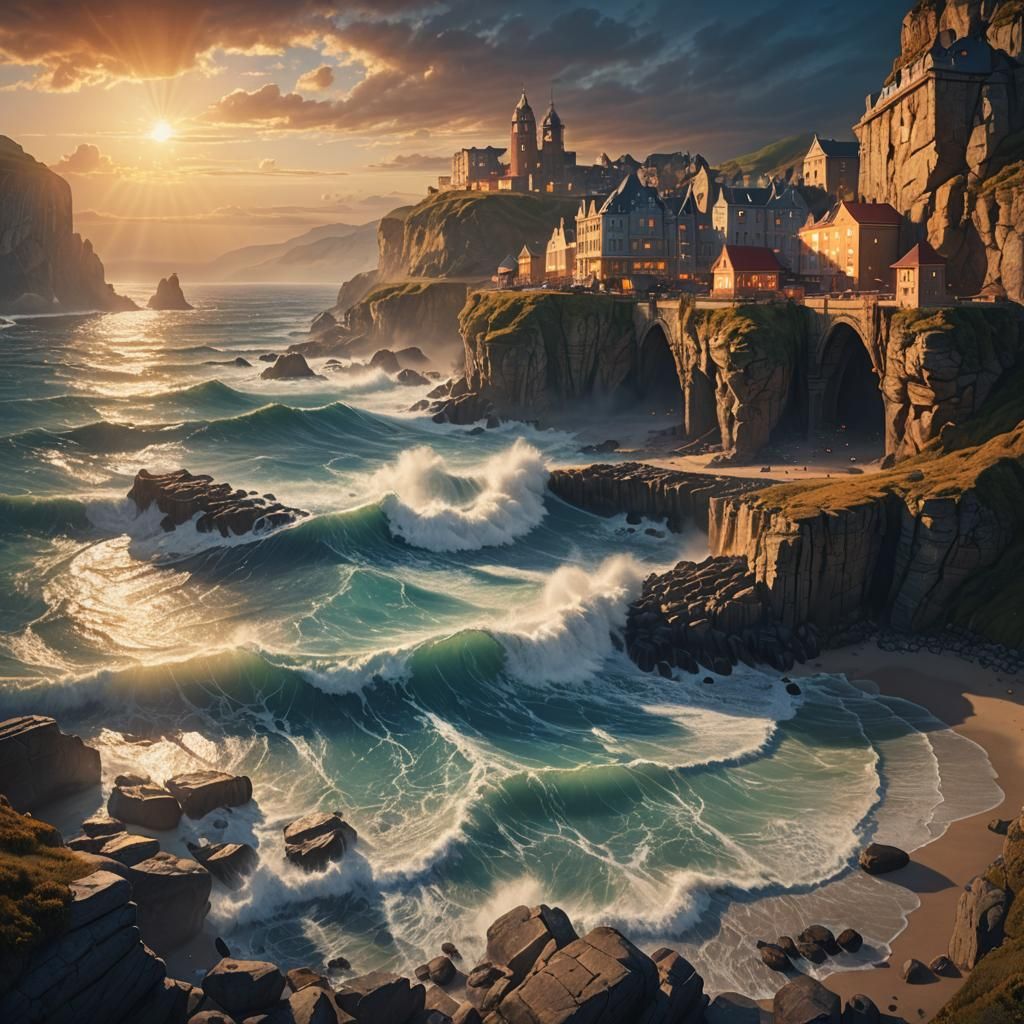 Sunset Over Beach: Fantastical Matte Painting