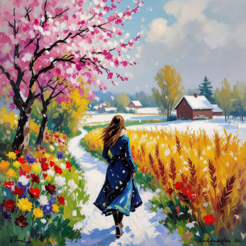 Four Seasons Collide: An Oil Painting