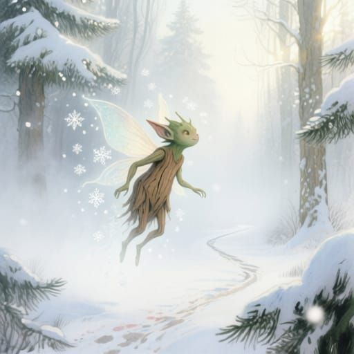 Ethereal Wood Sprite in Snowy Forest