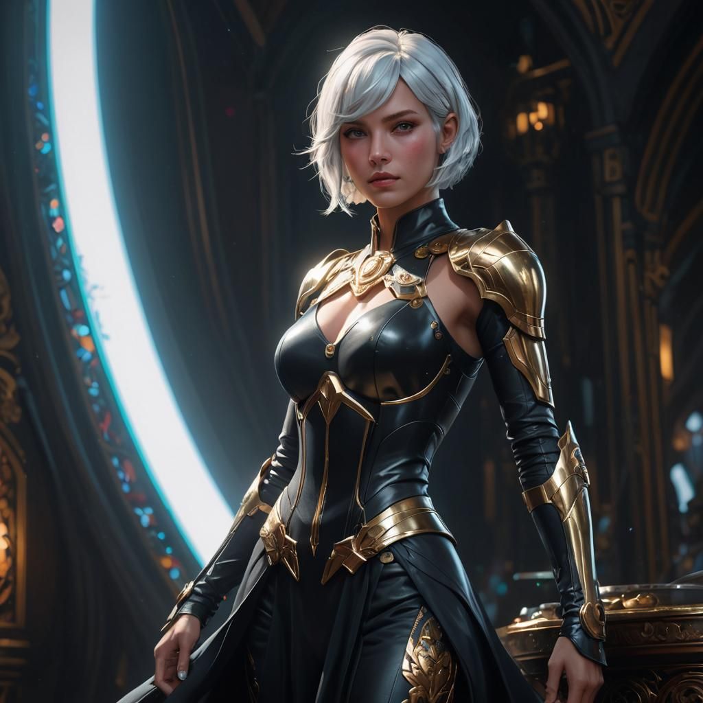 Art Nouveau Portrait of Woman with White Bob