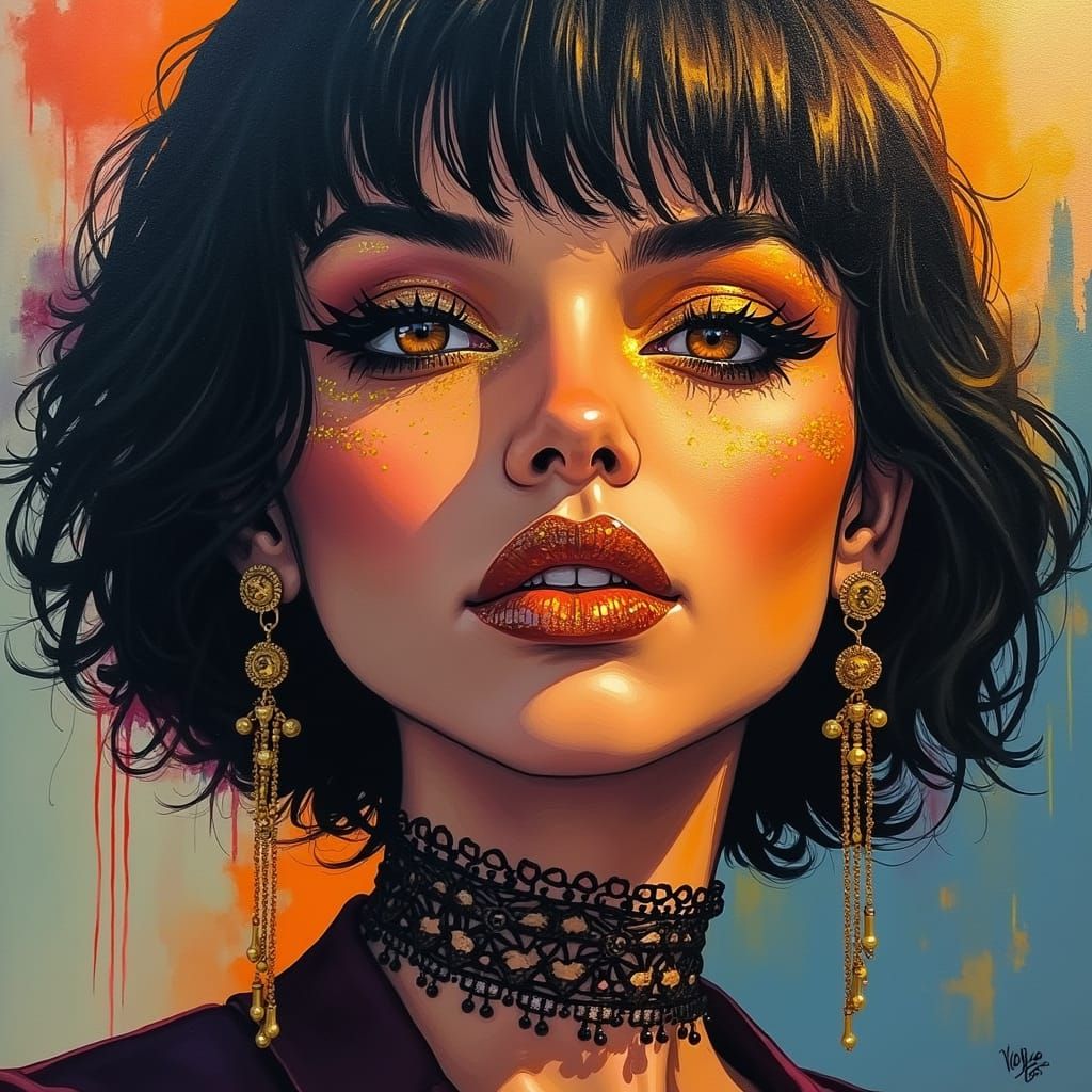 Gothic Goddess in Vibrant Spotlight