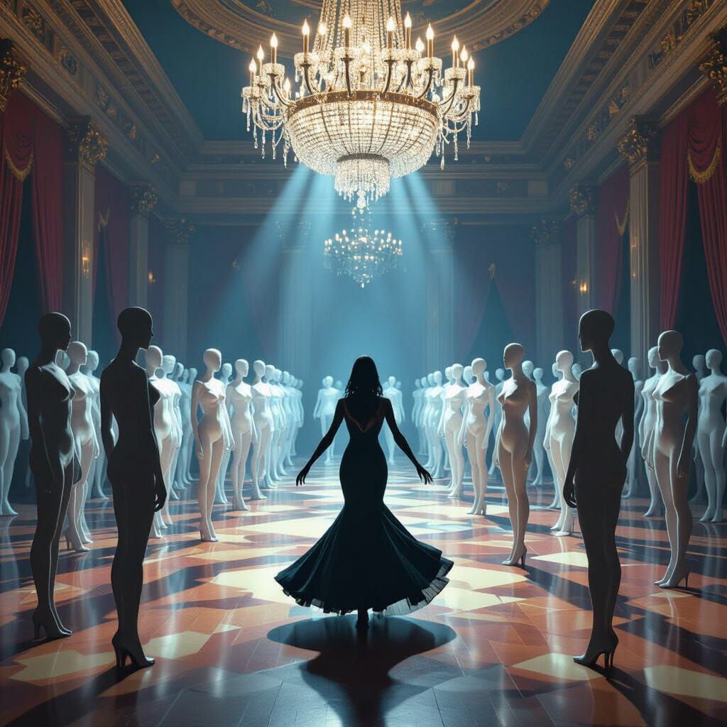 Surreal Ballroom Dance: A Dark Fantasy Vision