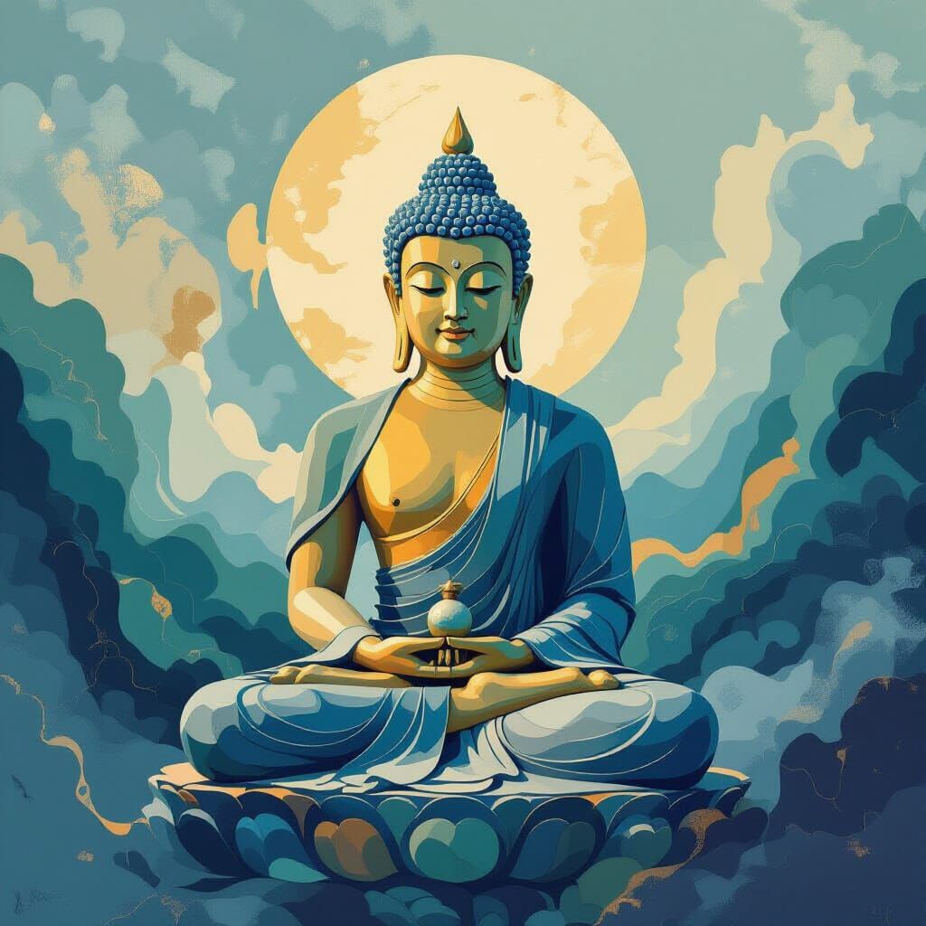 Serene Buddha Poster with Abstract Art