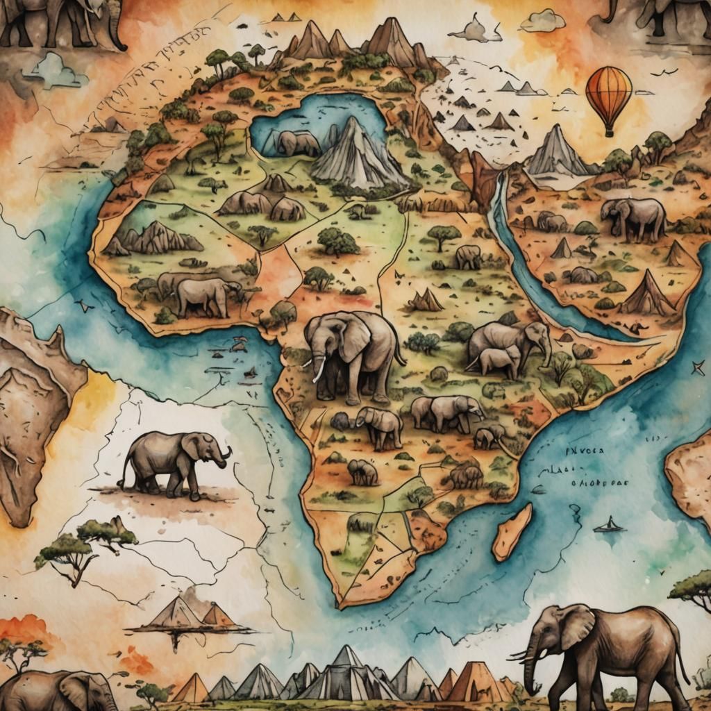 Vibrant African Continent Map in Watercolor Style