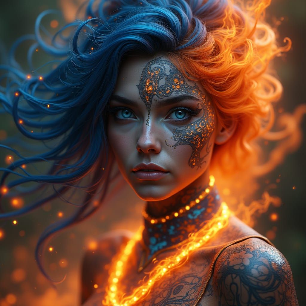 Goddess of Fire Portrait in Vibrant Digital Art