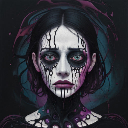 Distorted Anguish in Vibrant Hues, an Abstract Surrealist Ma...