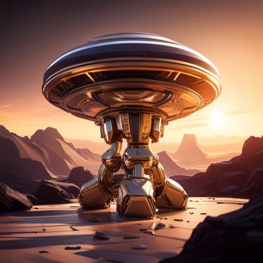 Golden UFO with Intricate Mech Details in 8K