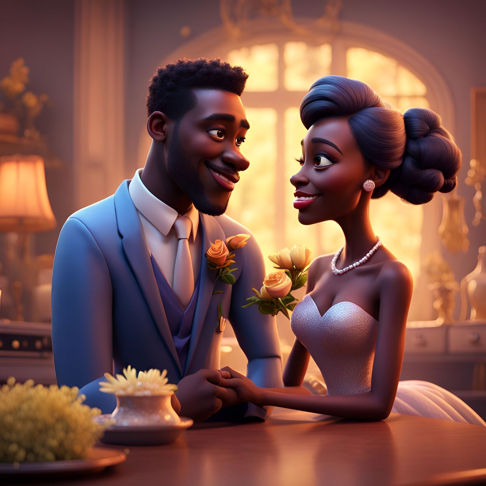 Successful Black Marriage: Pixar-Style 3D Digital Art