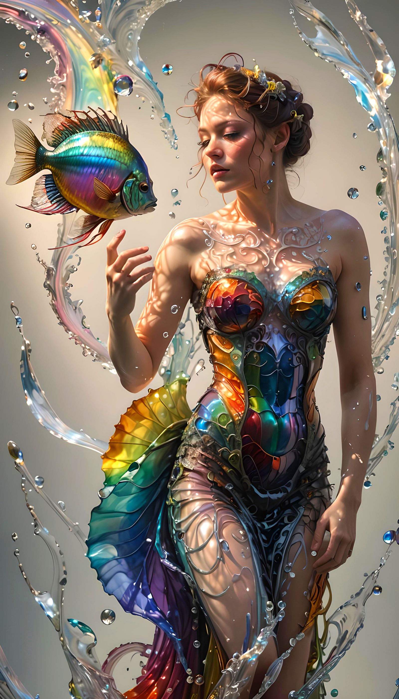 Futuristic Jellyfish Filigree in Rainbow Crystal Light