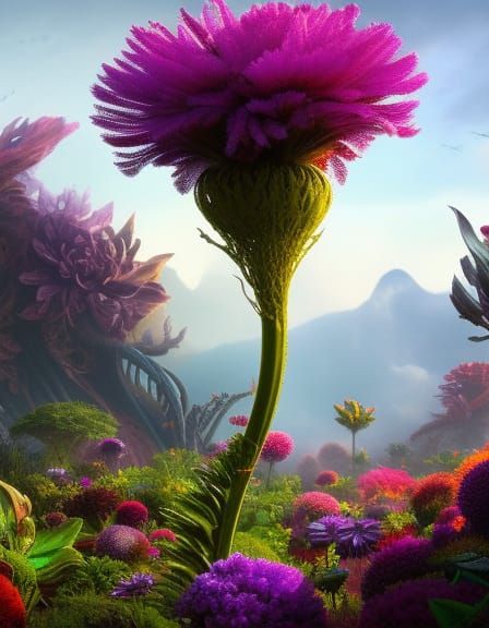 Strange Alien Flower in a Fantastical Garden