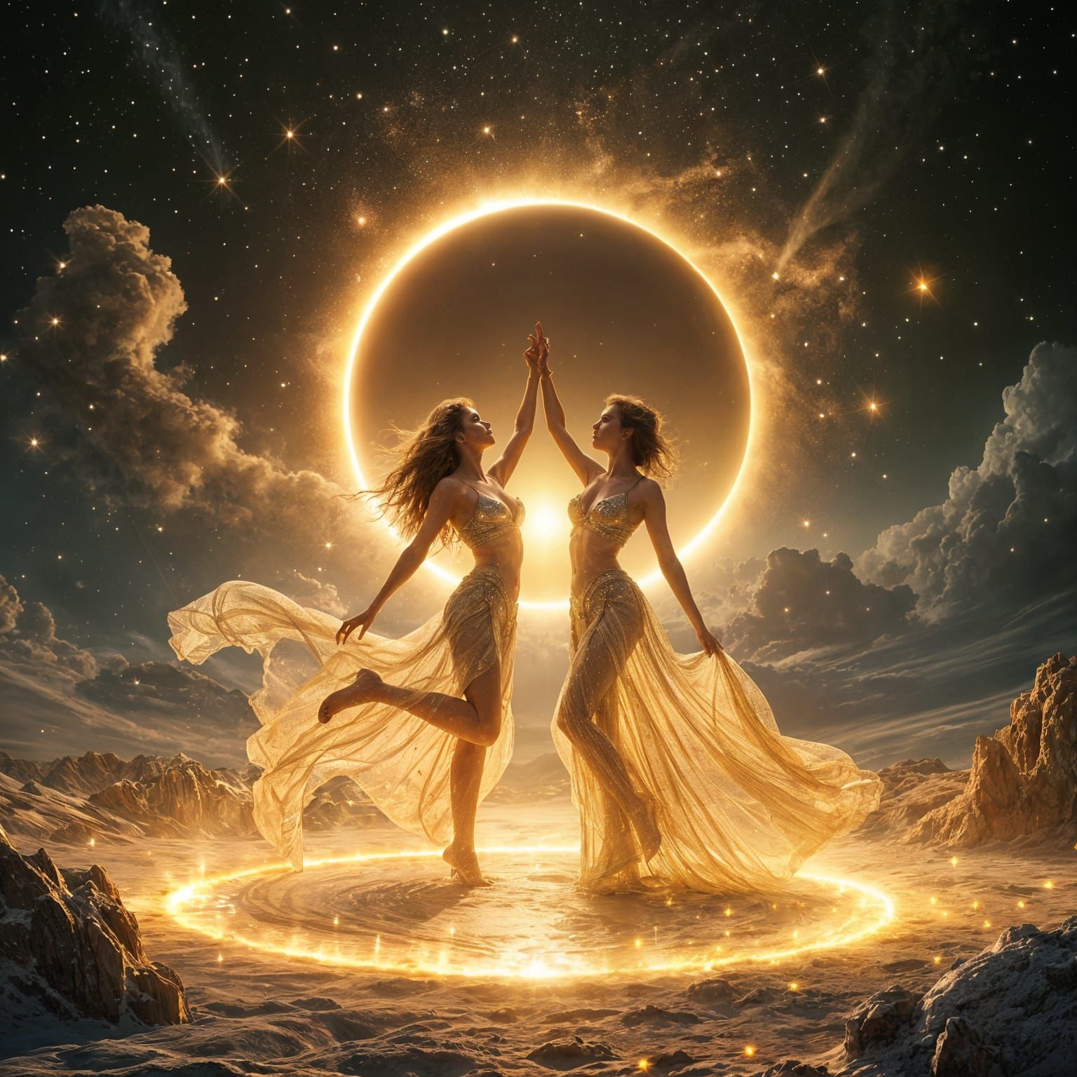 Cosmic Dancers Perform Eclipse Ballet in Dying Nebula