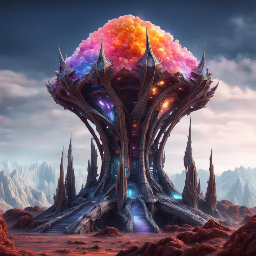Crystalline Alien Tower: Digital Fantasy Art