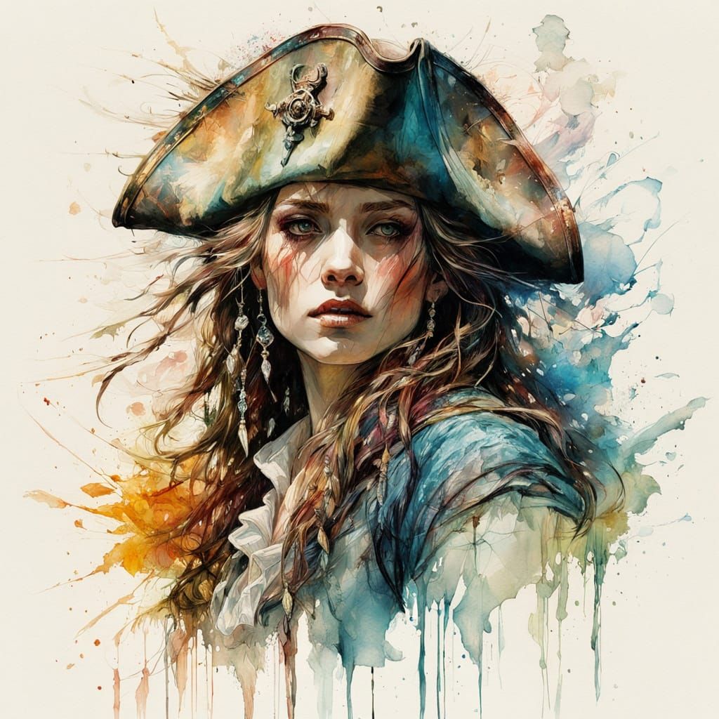 Pirate Portrait in Rich Colors, Ink and Watercolor Style