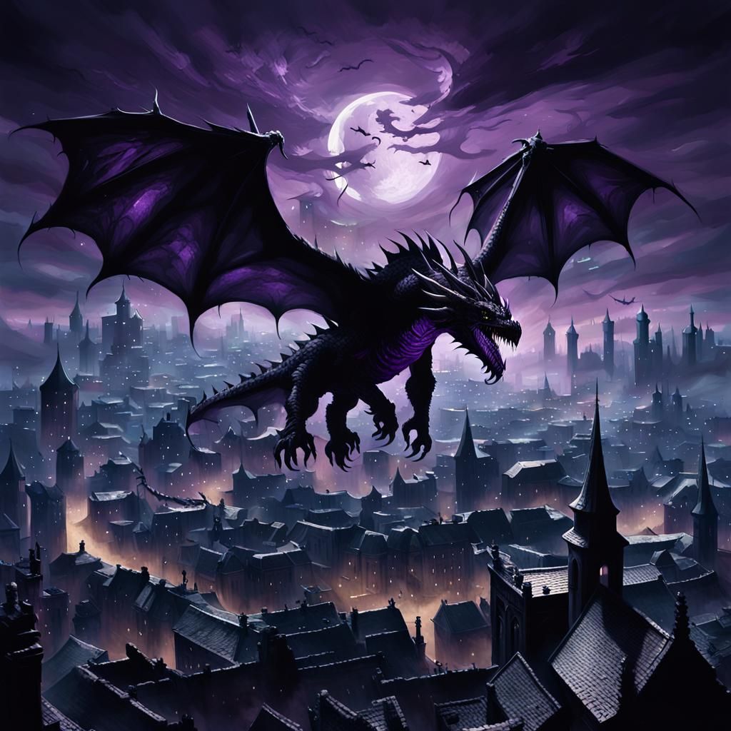 Shadow Dragon Unleashes Necrotic Energy in Ruined City