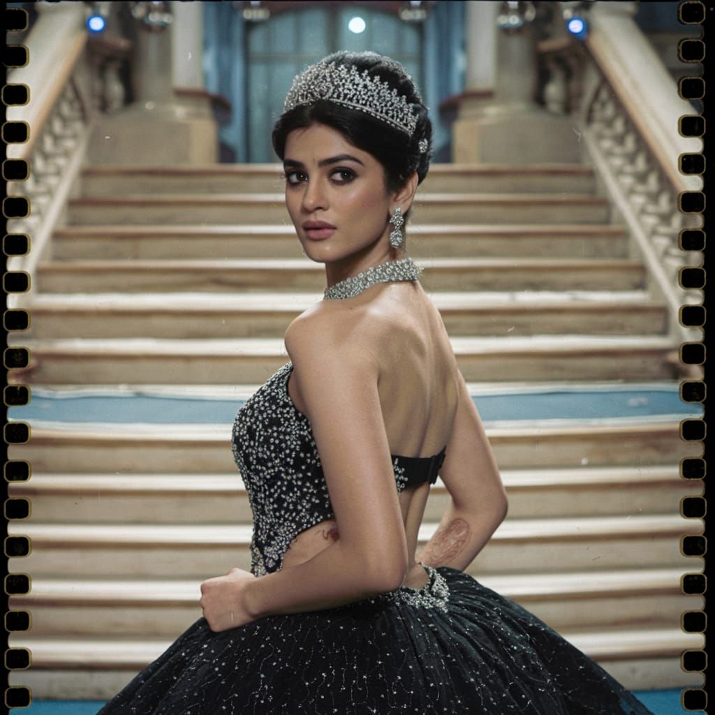 Indian Actress in Gown Posing on Grand Staircase