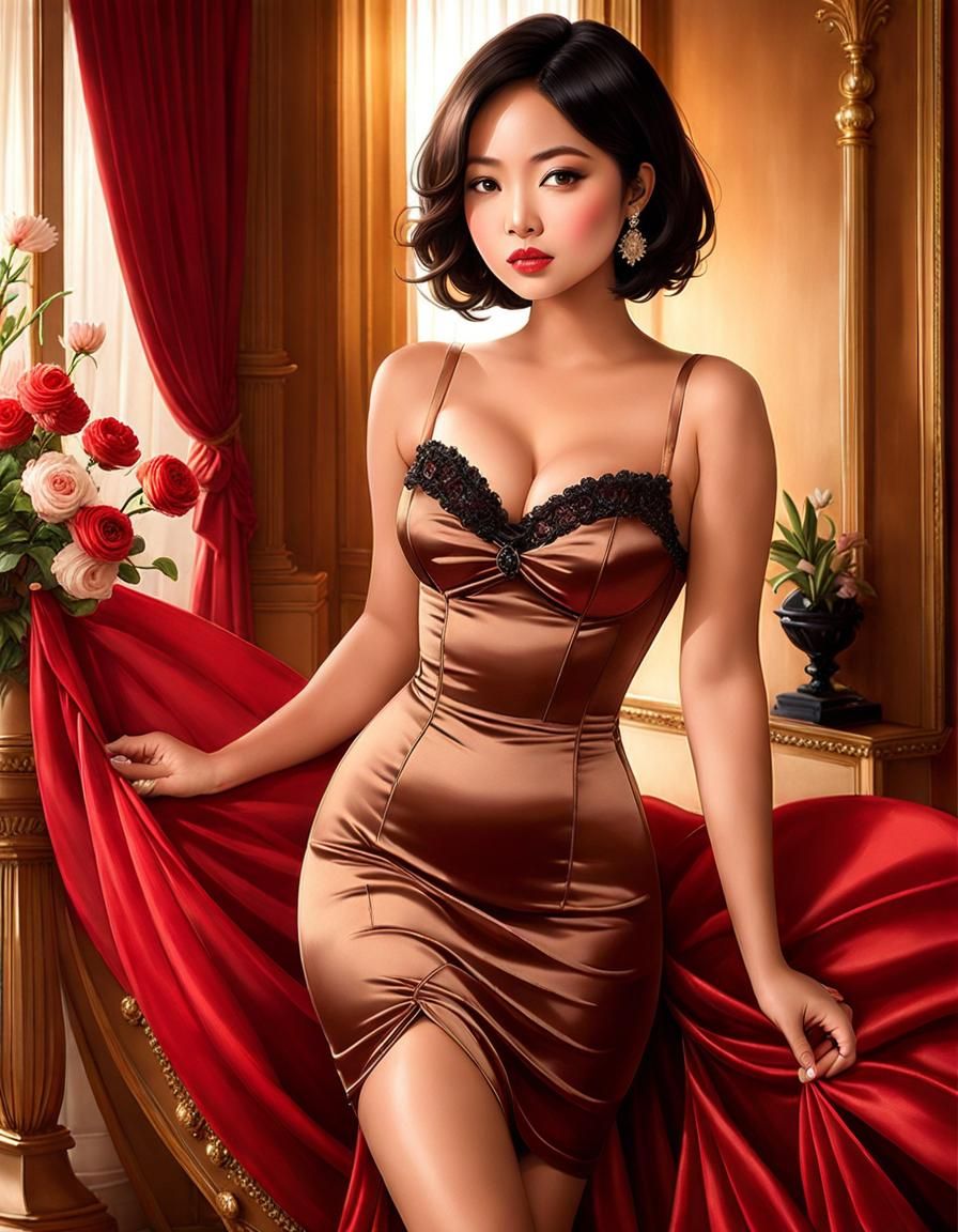 Portrait of a Young Indonesian Woman in Red Silk