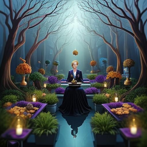 Lush Jungle Scene with Girl Offering Banana