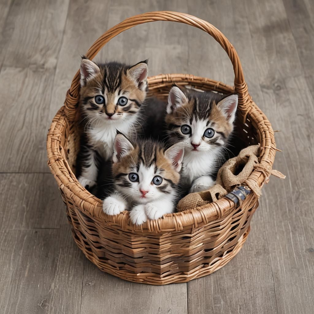 Adorable Kittens Sleeping Peacefully in Basket