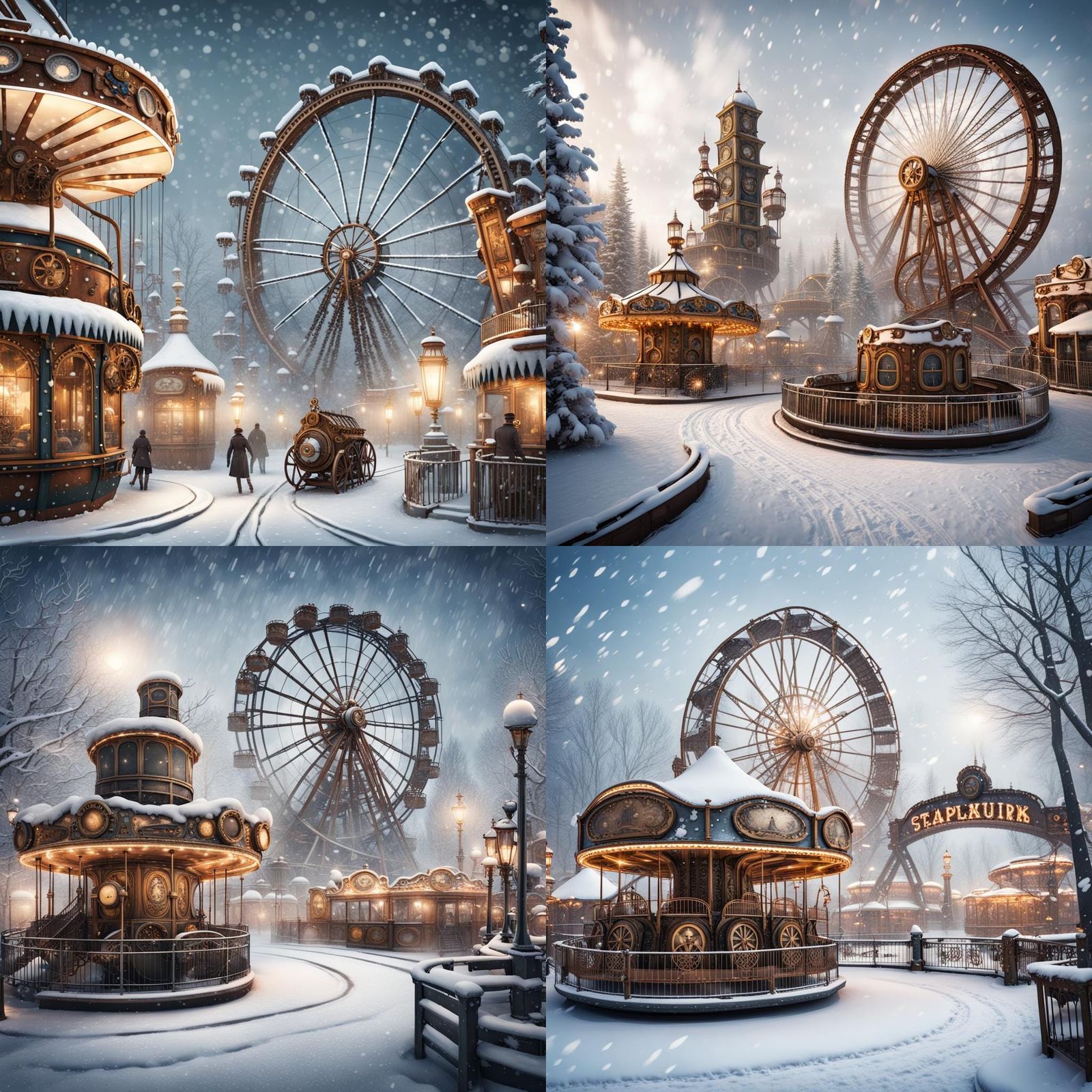 Snowy Steampunk Theme Park Wonderland