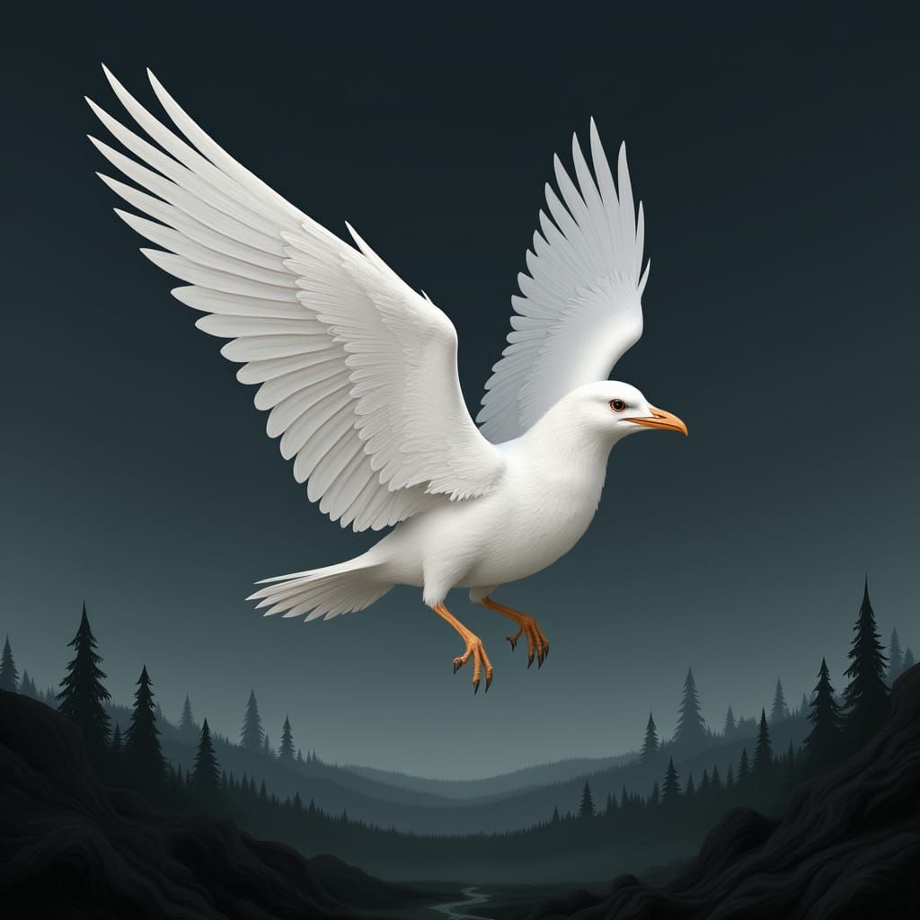Majestic White Crow in Eerie Landscape