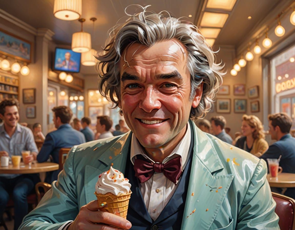 Beethoven Enjoys Ice Cream in Whimsical Parlor
