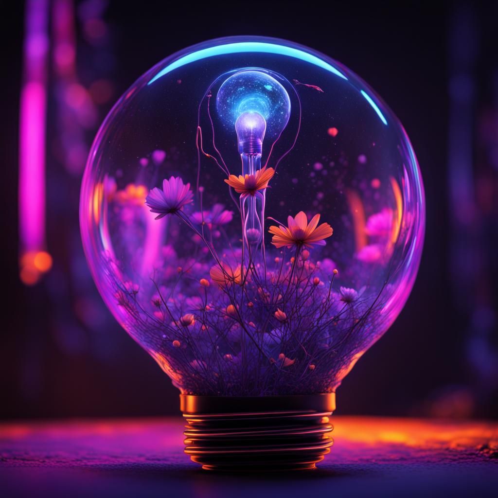 Cosmos Inside a Bulb in Hyperreality Art