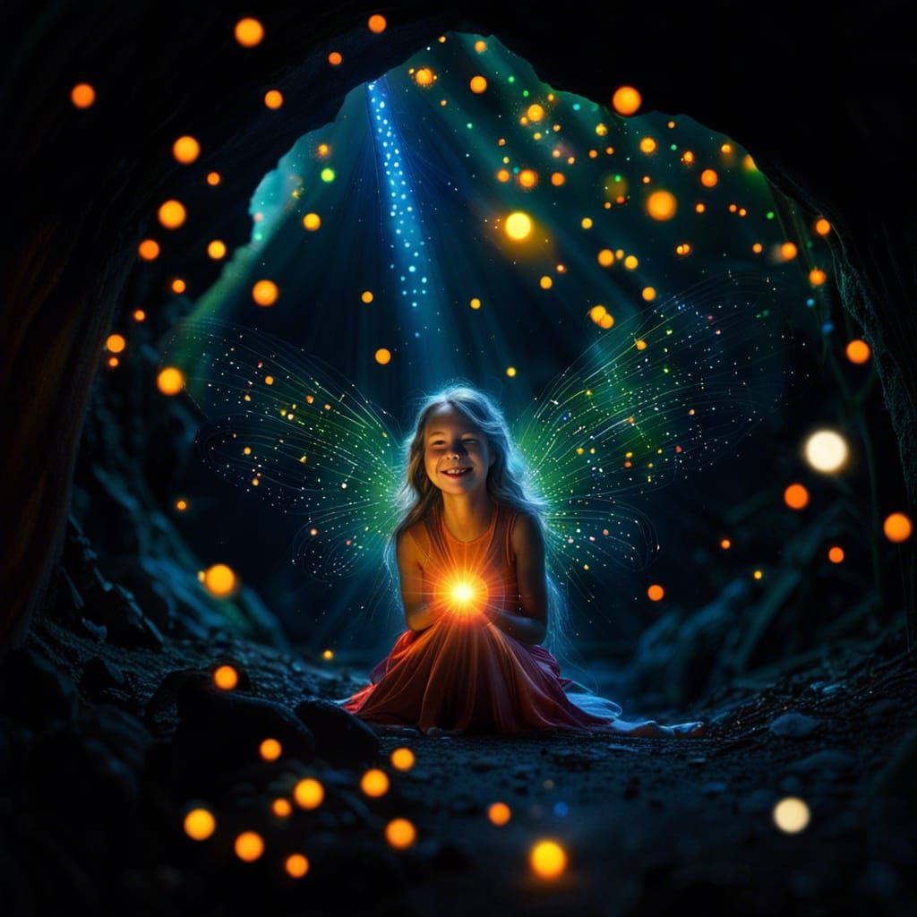 Radiant Angel Surrounded by Fireflies