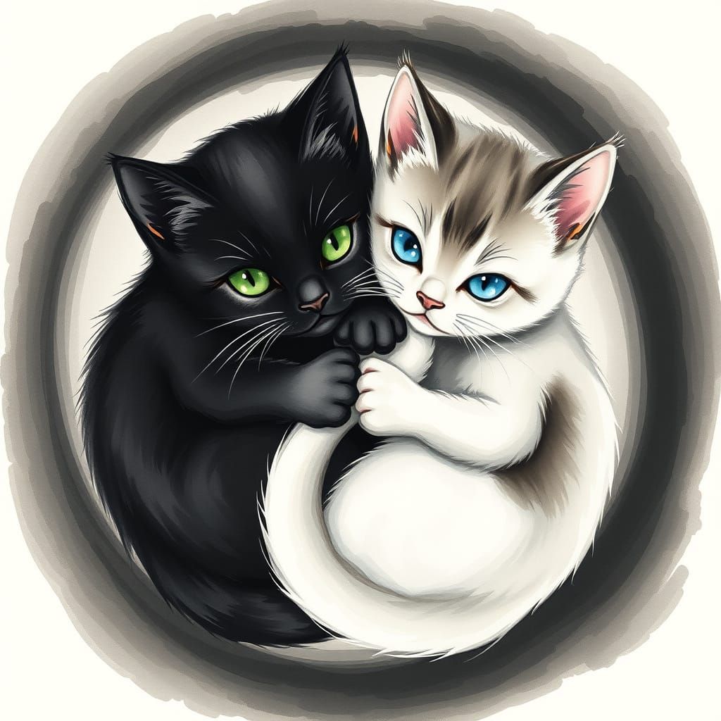 Harmonious Feline Yin Yang Circle