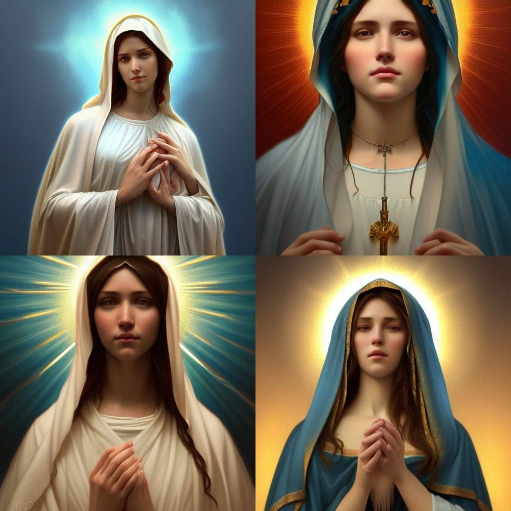 Virgin Mary Portrait in Hyperdetailed Splash Art Style