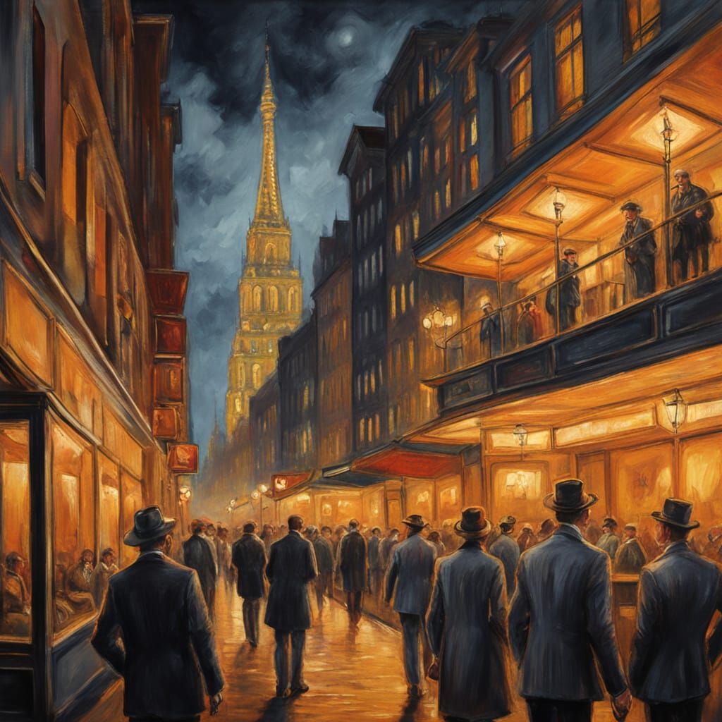 Cabaret Room in Neo-Impressionistic Gouache Style