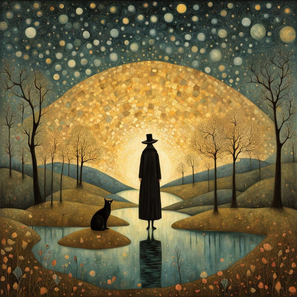 Mystical Shaman in Surreal Mirror Labyrinth at Sunset