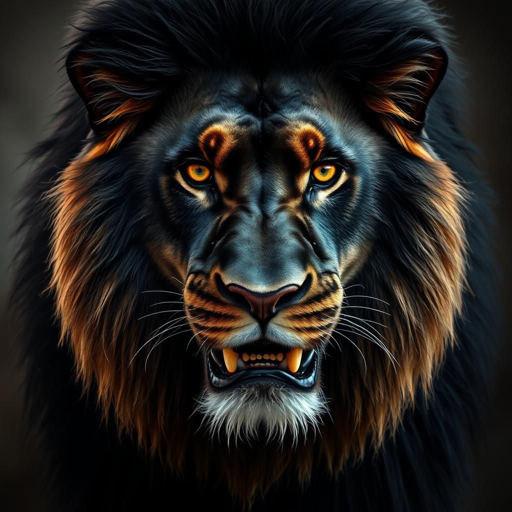 Majestic Black Lion Portrait in Hyperrealism