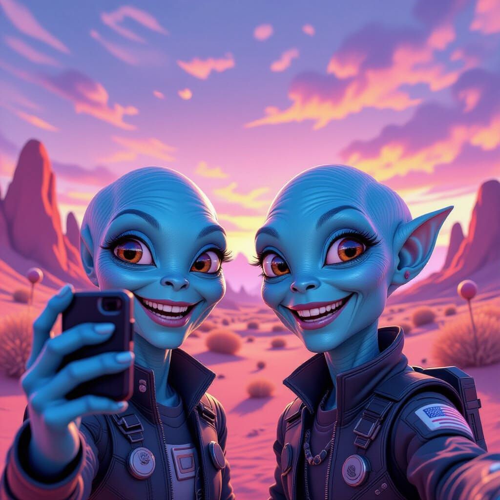 Joyful Alien Selfie on a Strange Planet