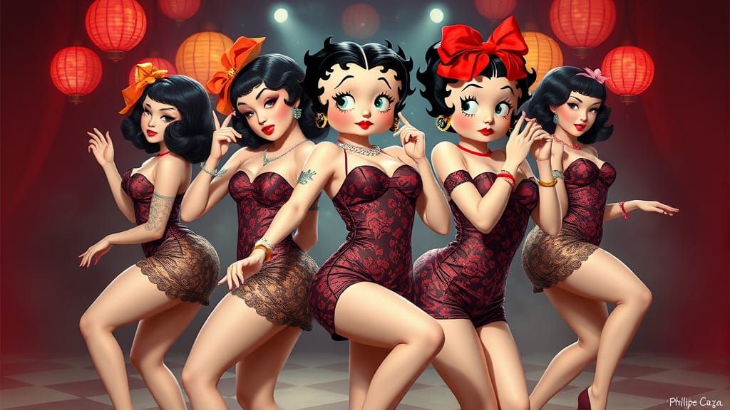 Betty Boop as a girl band k pop korean culture dancing girls...