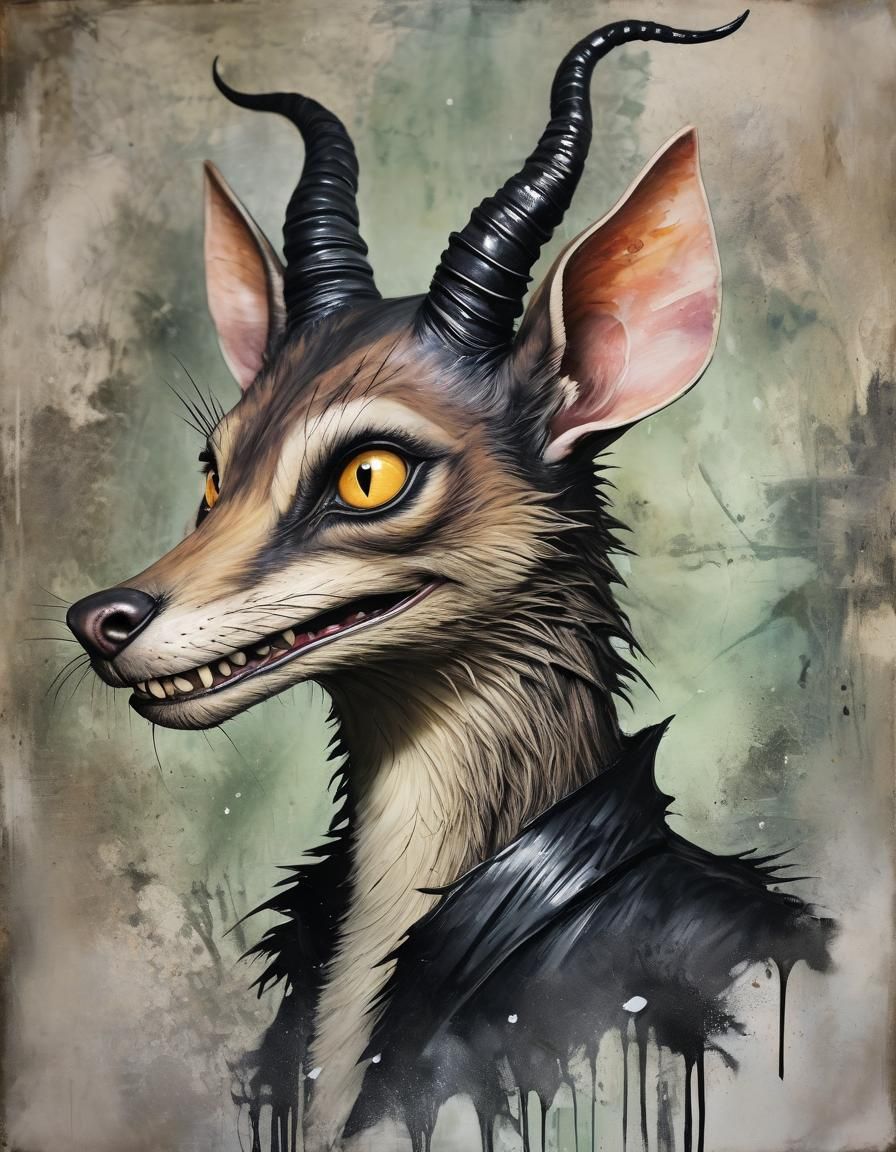 Encaustic Painting of a Malevolent Weasel