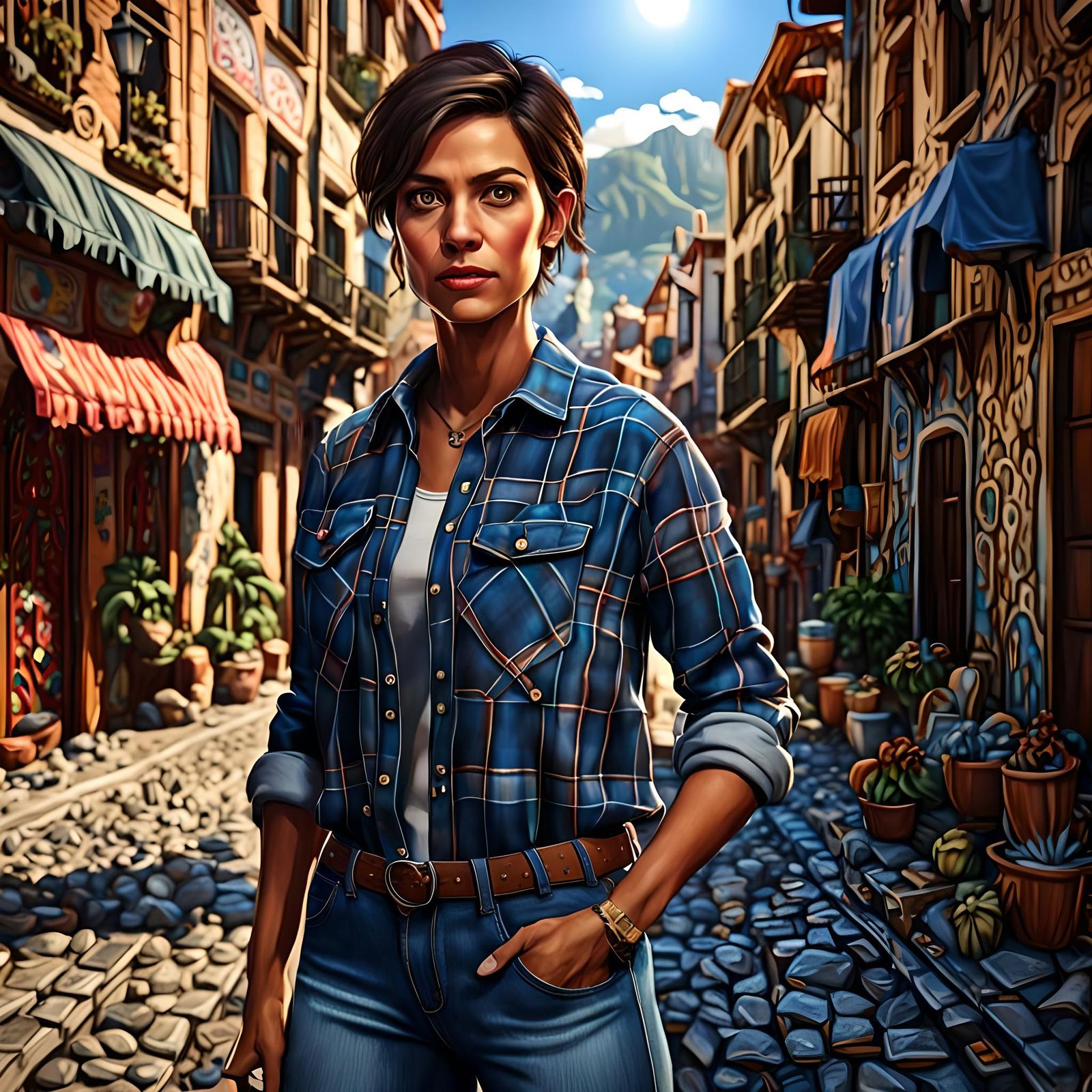 Latina Reporter in Detailed Fantasy Concept Art