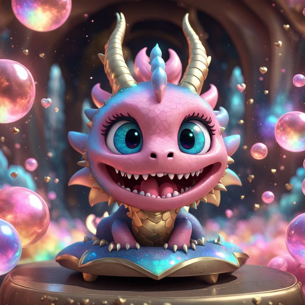 Cute Kawaii Dragon with Galaxy Eyes in 3D