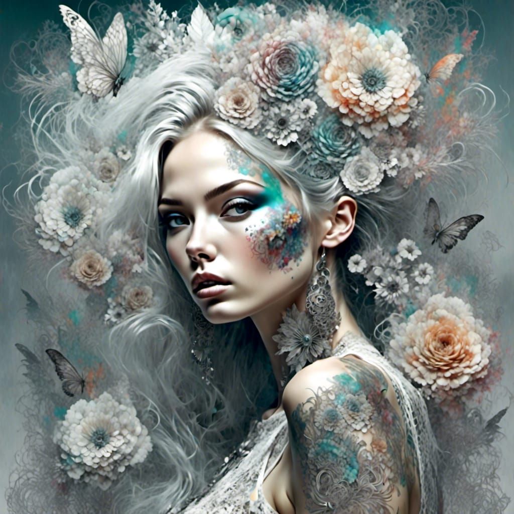 Ethereal Pastel Haze with Rainbow Lace Flowers