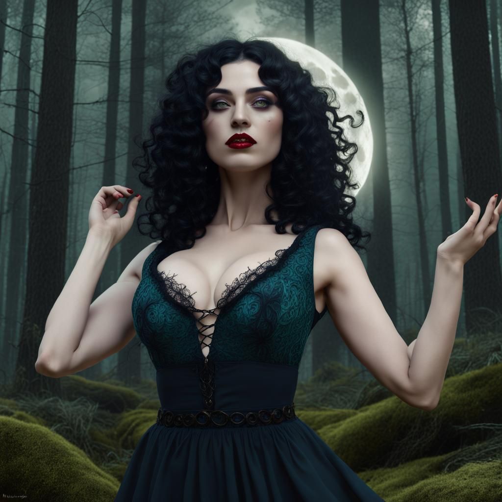 Spring Equinox Witch Celebrating Beltane Under Full Moon